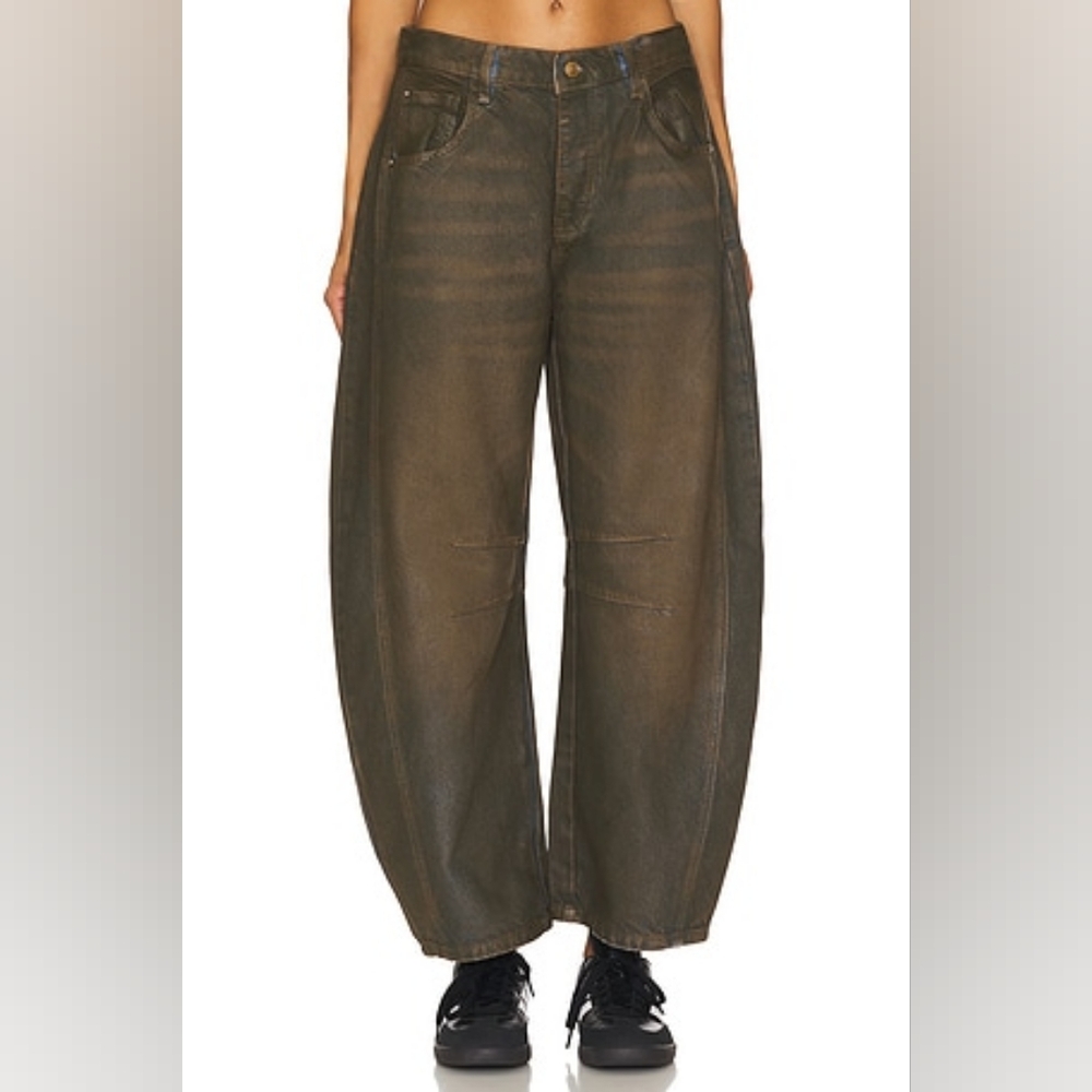 🆕️ Free People Good Luck Coated Barrel Jeans - Picture 13 of 14